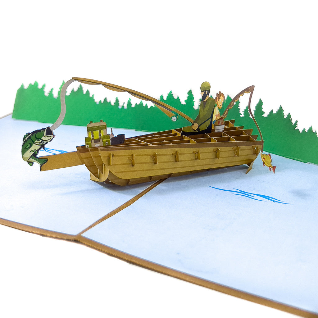 Worlds Best Dad Fishing Boat Pop-Up Card