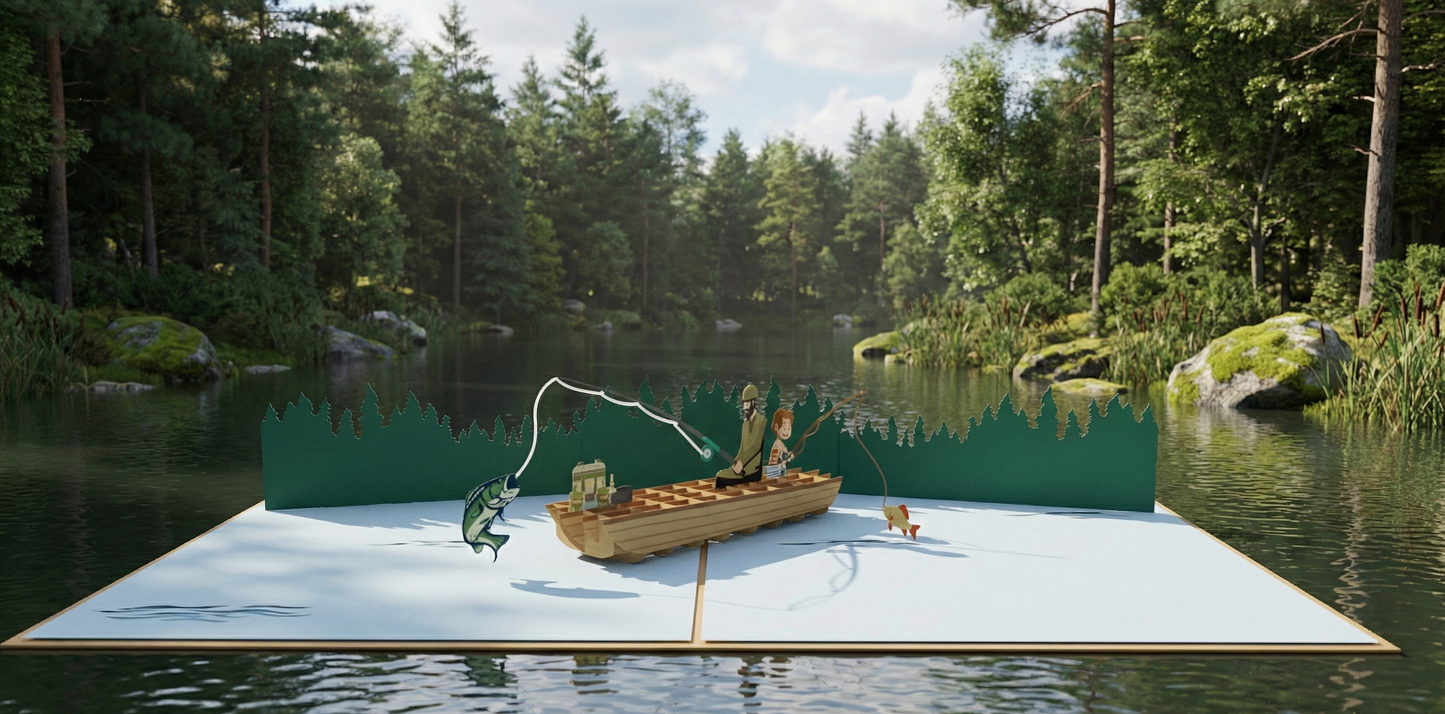 Worlds Best Dad Fishing Boat Pop-Up Card