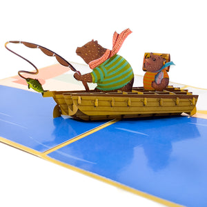 Bears Fishing on a Boat Pop-Up Card